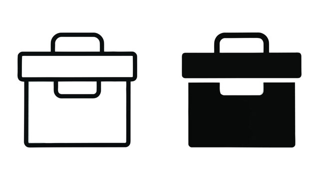 Toolbox icon set with outline and solid black design styles for hardware store branding and professional construction equipment maintenance graphics isolated on white background