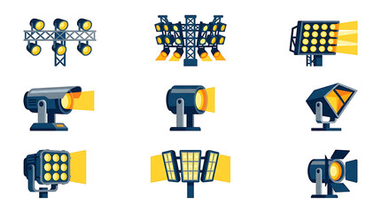Fototapeta premium Professional Stadium and Stage Lighting Equipment Illustration Set