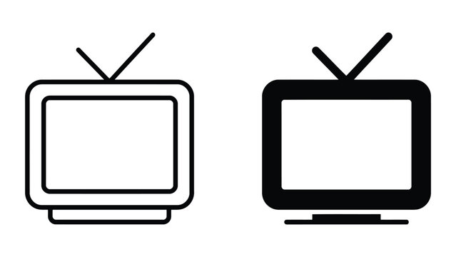Modern television display with antenna outline and solid icon set for media and digital entertainment