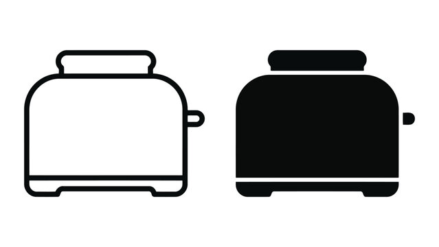 Kitchen bread toaster appliance outline and solid icon set for modern kitchenware and branding