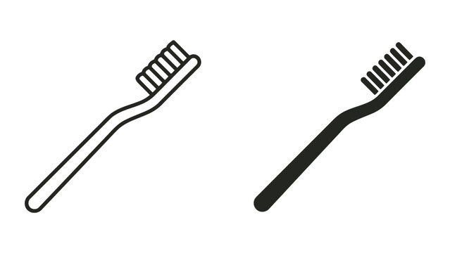 Toothbrush icons in outline and solid black styles for dental care and healthcare design