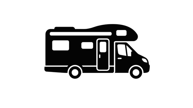 Black silhouette of a modern recreational vehicle icon.