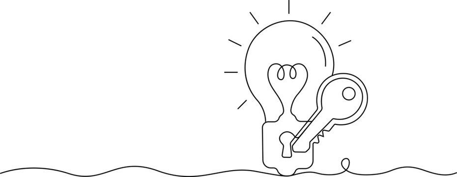 Continuous line drawing Innovation, Light Bulb, Idea, Key, Line Art, Vector Icon