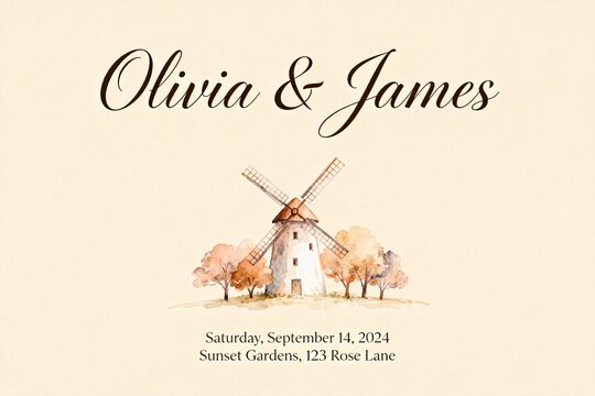 Elegant Windmill Wedding Invitation for Olivia & James