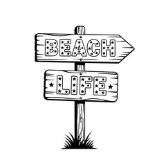 Beach Life wooden directional signpost vector illustration isolated on a white background for summer vacation and coastal travel themes 20 © Purnomo