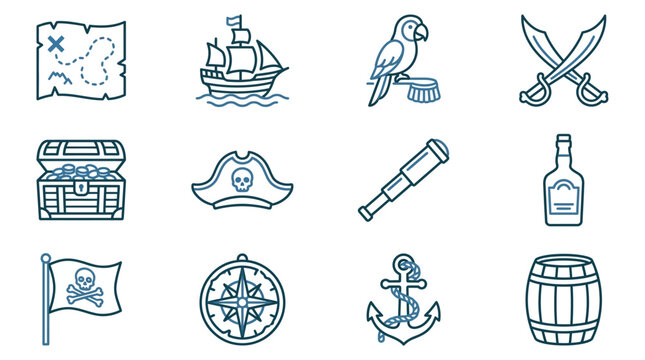 Pirate-themed illustrations featuring treasure and adventure