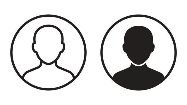 User profile avatar icon set featuring simple human silhouette in round frame for social media and account management