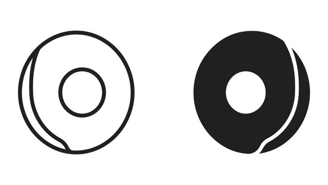 Donut or ring shape icon set featuring simple circular objects in linear and solid black styles for food menus and graphical UI elements in high quality professional vector illustration format