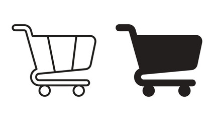 Shopping cart icon set for e commerce and retail business representing online shopping and checkout process in clean linear and solid black styles for web design and mobile app interfaces © SAIJID