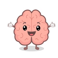Obraz premium Cute Brain Mascot Cartoon Character Intelligence Education Mental Health Vector Illustration