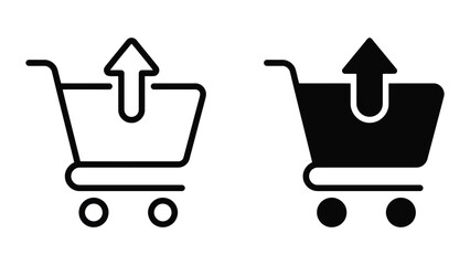 Shopping cart icon with upward arrow representing online checkout or sales growth in outline and solid black vector format © SAIJID