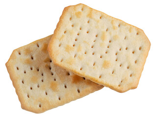 Fototapeta premium Crackers isolated on white. Falling Tasty dry crackers. Viewed from above.