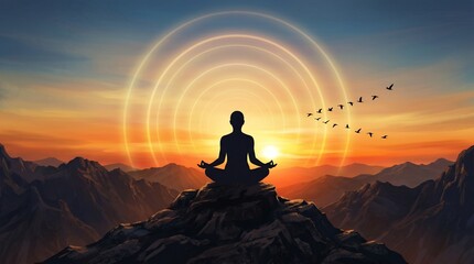 Fototapeta premium International yoga day serene mountain meditation at sunset on june 21