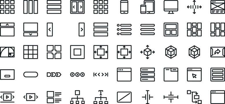 Responsive website wireframe layout icons set of minimal line elements for ui ux design web mobile app prototyping