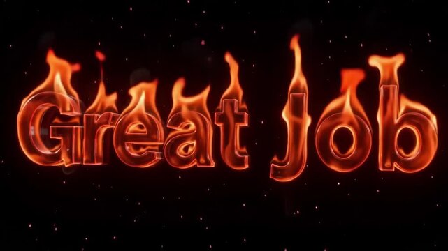 Great job text burning with intense bright orange flames and swirling smoke in a dark cinematic motion video animation that showcases impressive high quality 3d typography effects designed for creativ