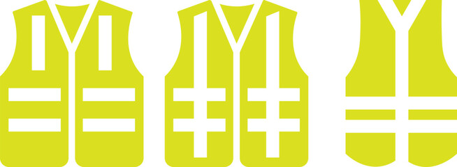 Work safety vest and high visibility jacket vector icon set. classic work safety vest hi vis viz clothing orange green yellow flouro symbol icon vector set. Construction reflective safety vest icon se © MDParveg