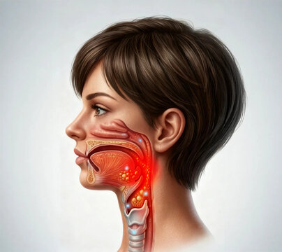 The airways and the inside of the throat of patients with pharyngitis.
