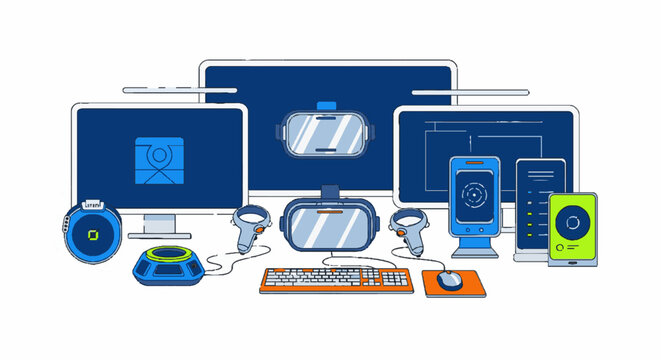 Modern Technology Devices Flat Design Illustration.