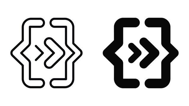 Code structure bracket icon set representing software development and programming syntax with outline and solid variations for tech interface design and educational coding tutorials and platforms