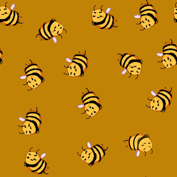 seamless pattern bug bee character cartoon. sweet insect, fly honeycomb, yellow delivery bug bee character sign vector