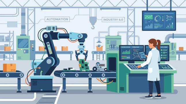 Smart Factory Automation: Robotic Arm, Assembly Line, Industry 4.0 Technology