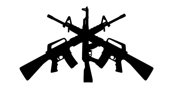Modern Military Rifle Crossed Symbol Vector Graphic Illustration