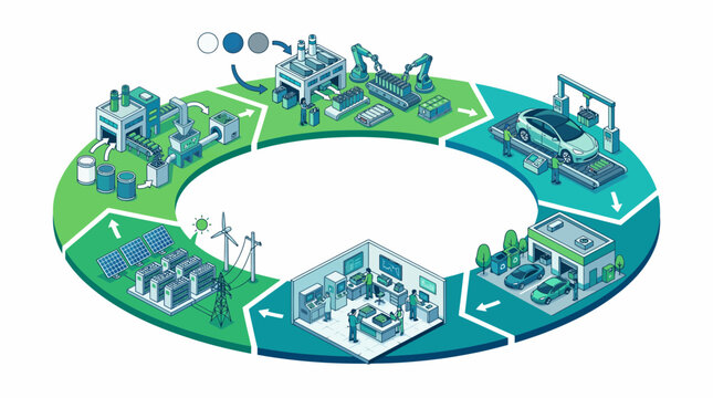 Circular Economy of Electric Vehicles and Sustainable Battery Recycling Life Cycle Isometric