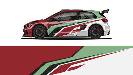 Obraz premium Sports race car with green, red, and white livery showing bold graphics and dynamic stripes.