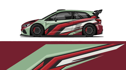 Obraz premium Sleek racing car with bold livery and dynamic side profile in motion.