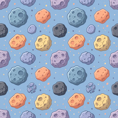 Seamless pattern of colorful cartoon asteroids in space © Gilang