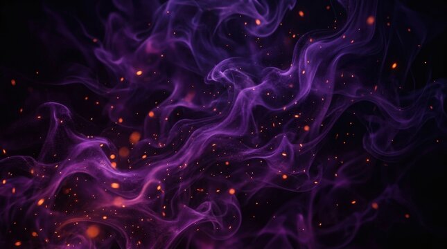 Abstract Purple Smoke and Glowing Fire Particles Background
