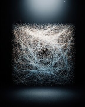 abstract neon blue ice sculpture Abstract Light Art Sculpture with Fine, Interwoven Lines Creating a Complex Geometric Pattern geometric neon blue ice pattern