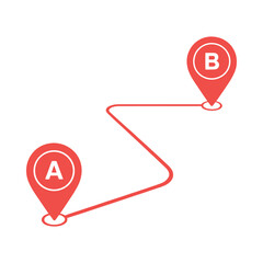 Simple route map with red pin markers labeled a and b © MDMINTU