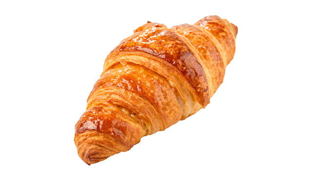 Freshly baked golden French croissant breakfast pastry snack on a transparent background
