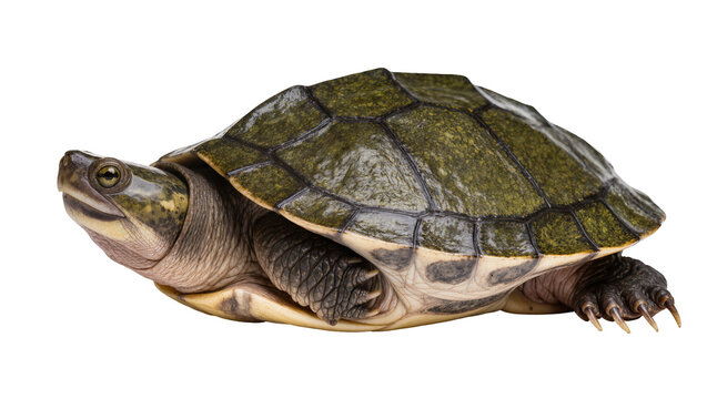 Green turtle with patterned shell and sharp claws
