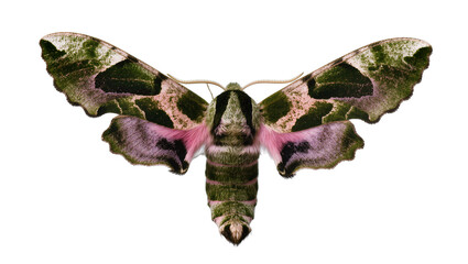 Pink and green striped moth with patterned wings © Otillie