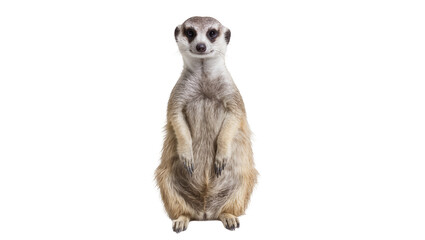 Meerkat standing upright alert facing forward, detailed fur © Otillie