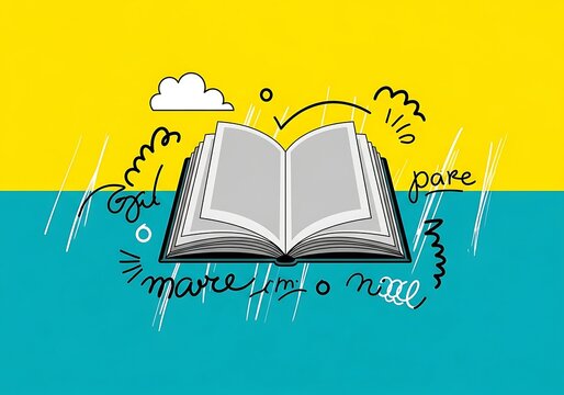Open book with colorful background and handwritten notes