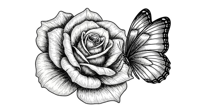 Butterfly on a Rose Flower.