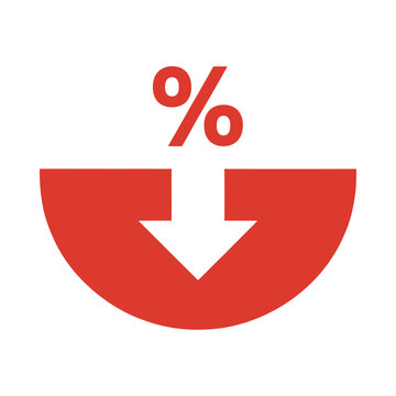 Discount symbol with percentage sign and downward arrow sale promotion graphic