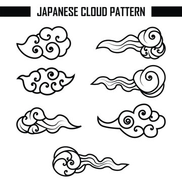 Traditional Japanese cloud pattern in elegant decorative style, seamless cultural ornament design isolated on white background.