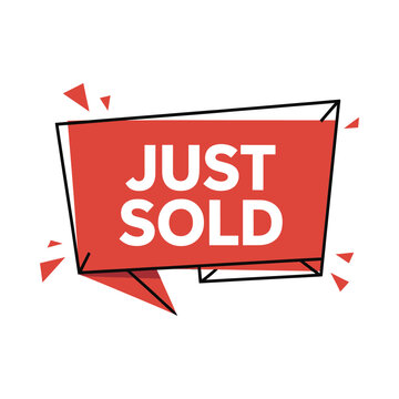 Just sold ribbon banner illustration with dynamic shapes and bold typography