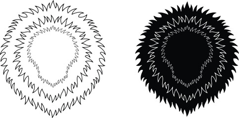 Stylized roaring lion head silhouette with sharp jagged wild mane vector graphic illustration © ARF Studio