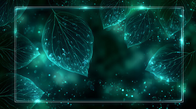 Abstract technology botanical frame with digital leaf veins and elegant nature tech glow