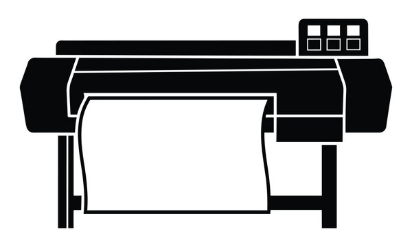 Large printer with paper roll, vector illustration