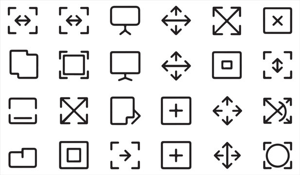Software interface icon set showcasing fullscreen actions, navigation and display management