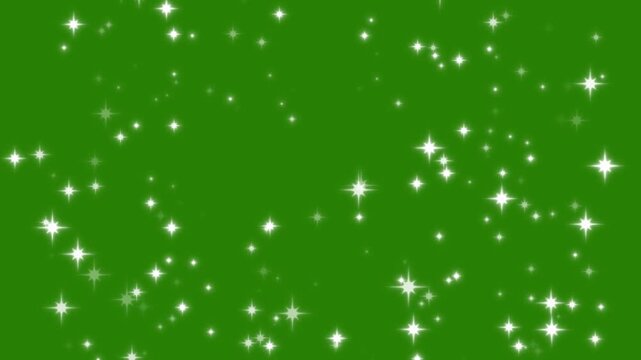 Glitter star sparkling celestial animation motion graphics in After Effects on green screen background, white cartoon stars blinking with luminous starlight trails and loop