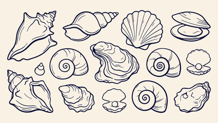 Obraz premium fresh shellfish seafood harvest pattern, raw shrimp oyster background, tasty seafood food illustration, seafood shellfish harvest print, artistic seafood harvest set, decorative fresh shellfish design