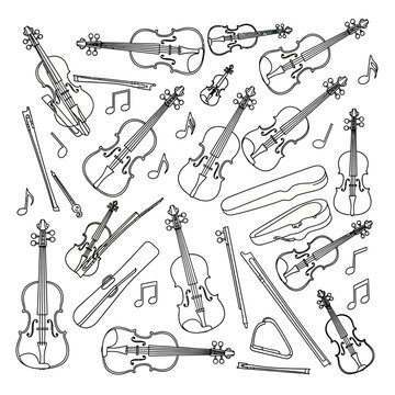 Violin sketch set: musical instruments illustration
