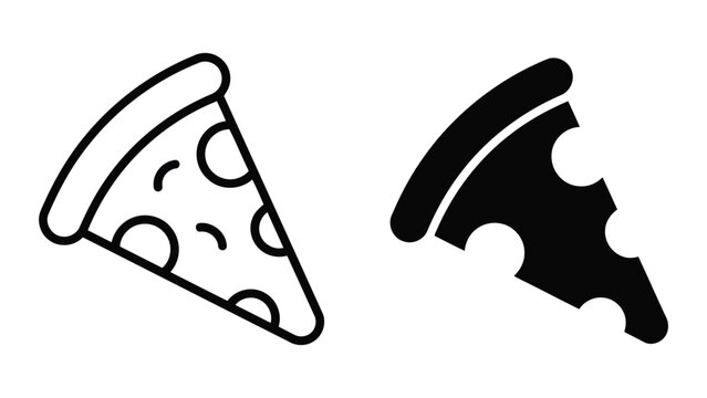 Pizza slice icon set with pepperoni topping for food delivery and restaurant menu interface design